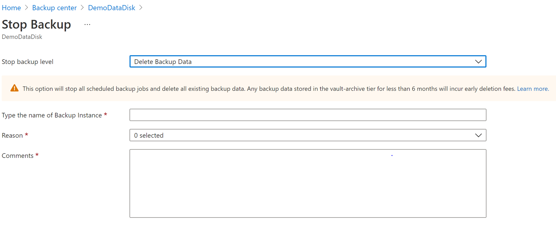 Screenshot for the confirmation for stopping backup.