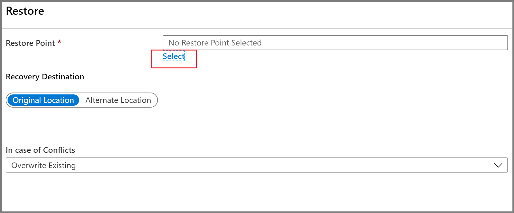 Screenshot shows how to select restore point by choosing Select.