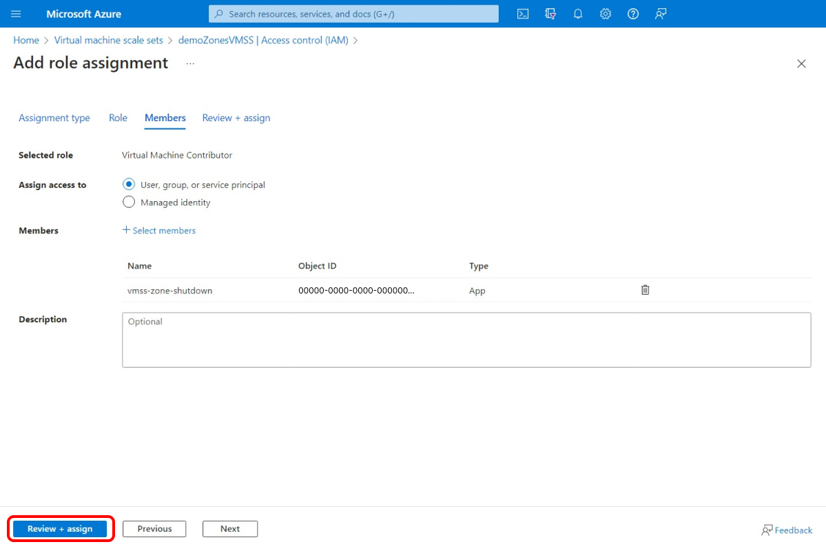 Screenshot that shows the Access control confirmation page.