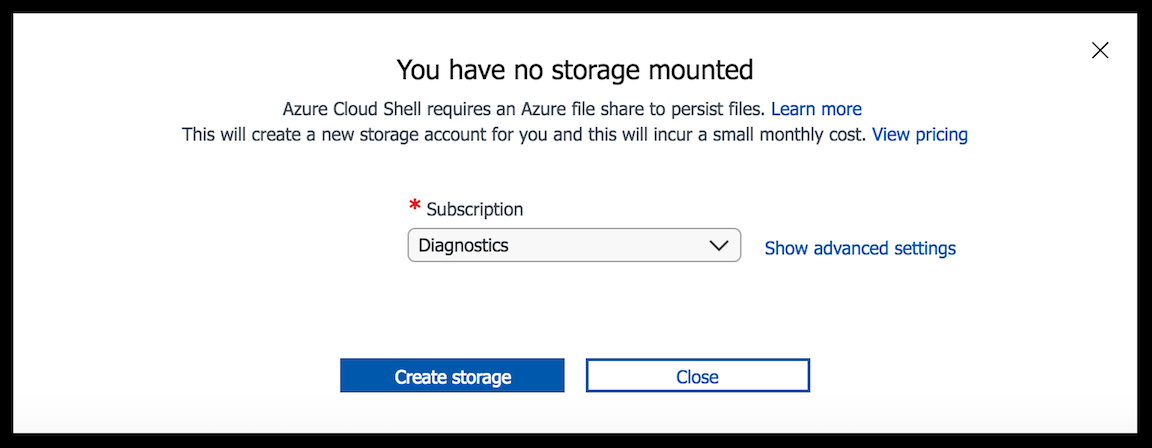 Screenshot of choosing the subscription for your storage account.