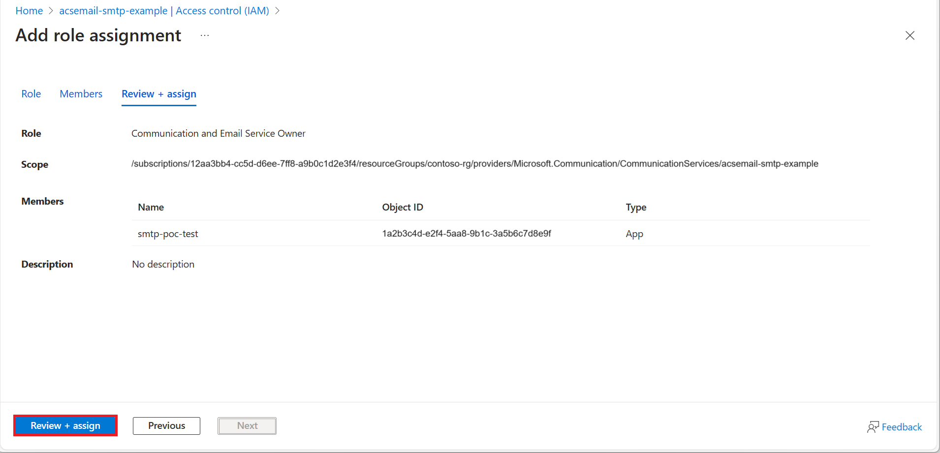 Screenshot that shows assigning the built-in role.