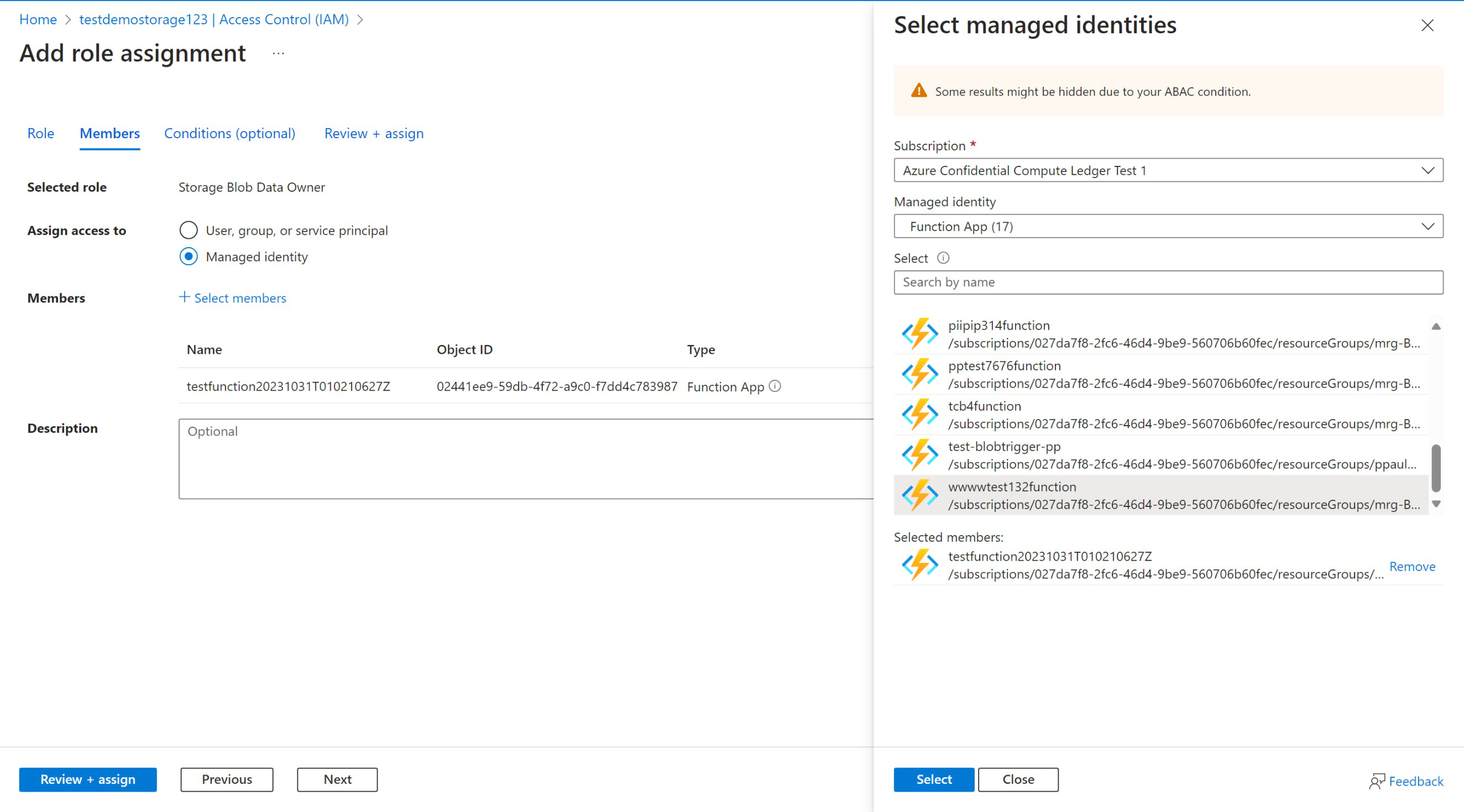 Screenshot of the Azure portal in a web browser, showing how to set up a managed identity for the managed app.