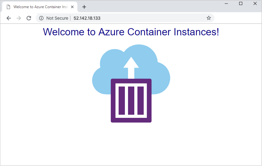 Browser screenshot showing application running in an Azure container instance
