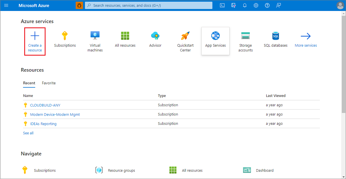 Screenshot showing how to begin creating a new container instance in the Azure portal.