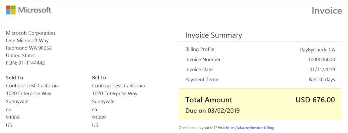 Screenshot showing the Invoice summary section.