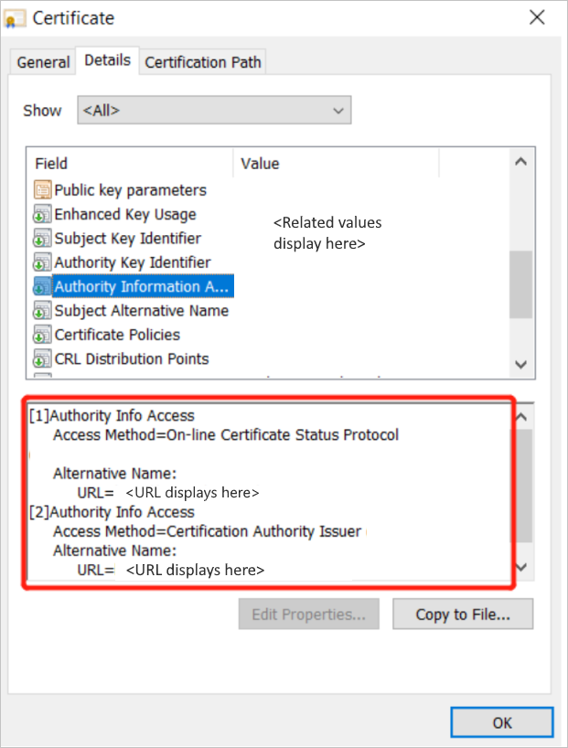 Screenshot of certificate details.
