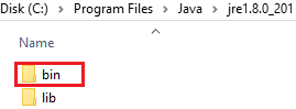 Screenshot showing the JRE folder.