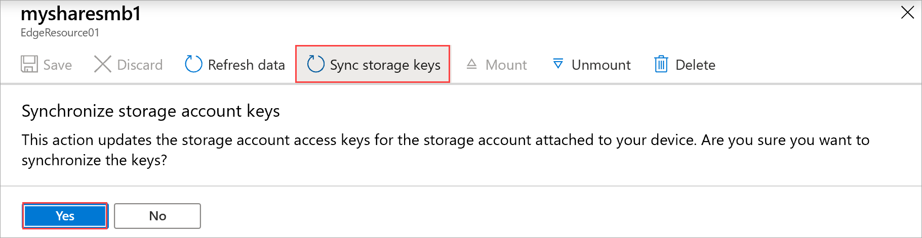 Screenshot of selecting a Sync storage key.