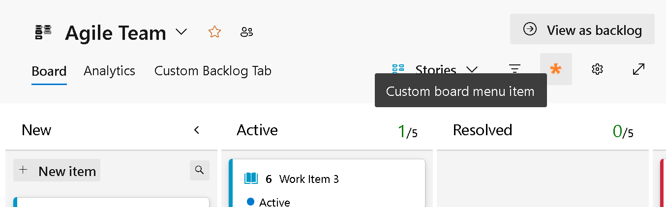 Screenshot of the backlog board pivot filter menu.