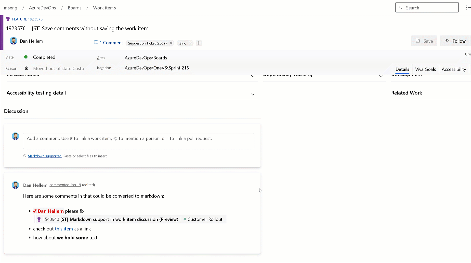 gif to demo markdown support for comments Gif to demo markdown support for comments.