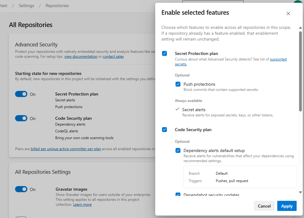 Image to show enabled selected features Image to show enabled selected features.