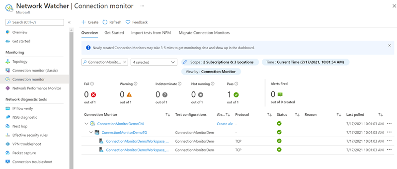 Screenshot of connection monitor overview page.