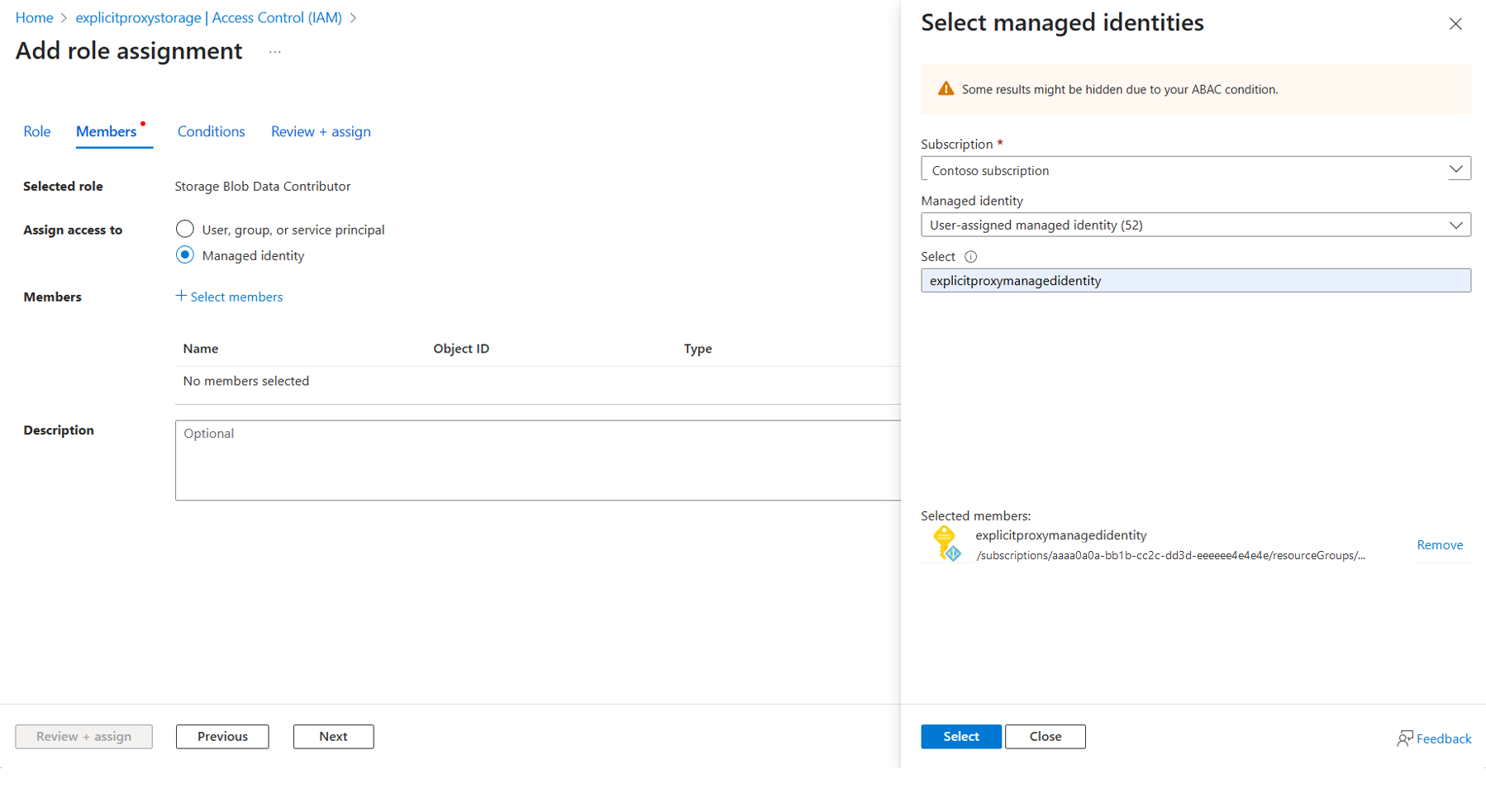 Screenshot showing review and assign role.