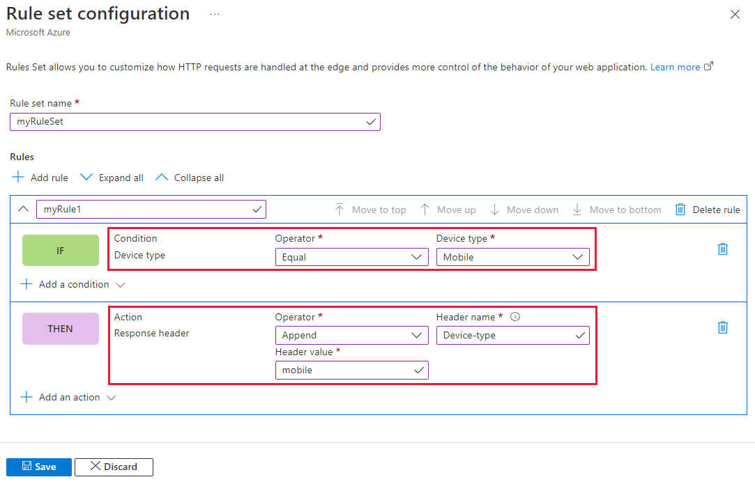 Screenshot of rule set configuration page.
