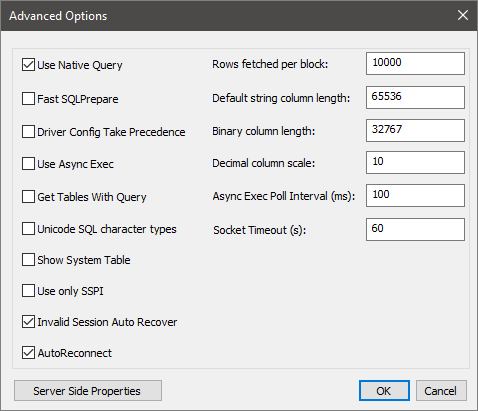 Advanced DSN configuration options.