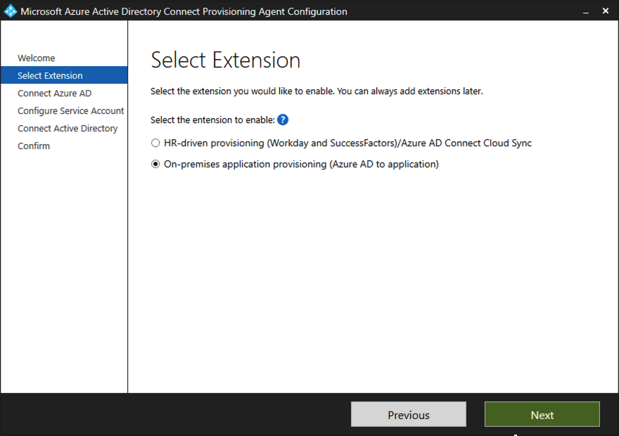 Screenshot that shows how to select on premises provisioning.