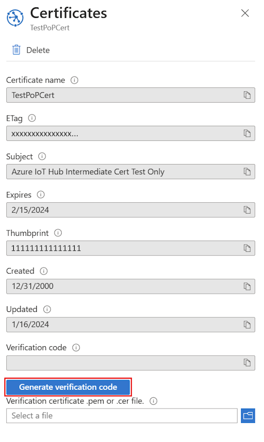 Screenshot that shows generating a verification code for proof-of-possession.