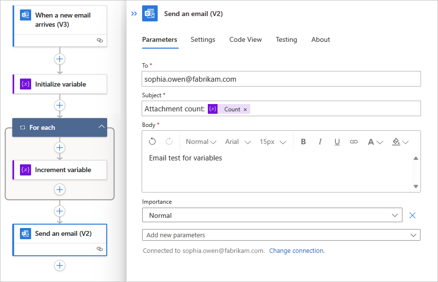 Screenshot shows Standard workflow and an action that sends results.
