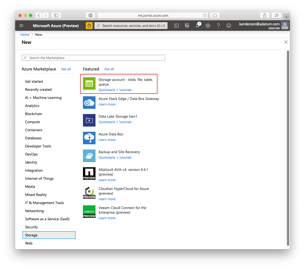 Screenshot showing the storage account creation process in the Azure portal.