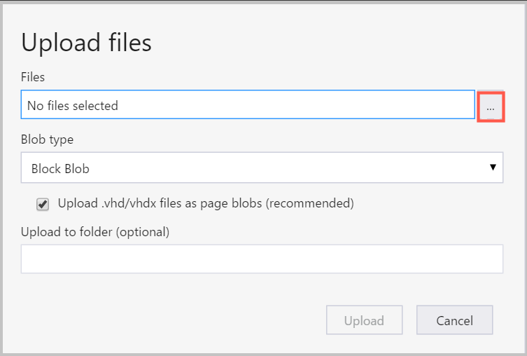 Screenshot showing the Upload files dialog box.