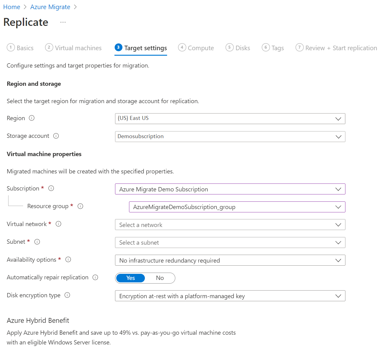 Screenshot of the Target settings screen.