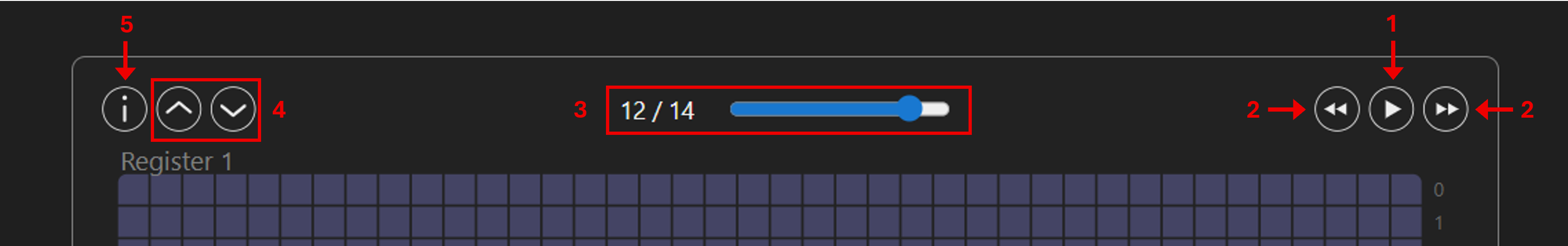 Screenshot with labeled UI elements of the neutral atom device visualizer.