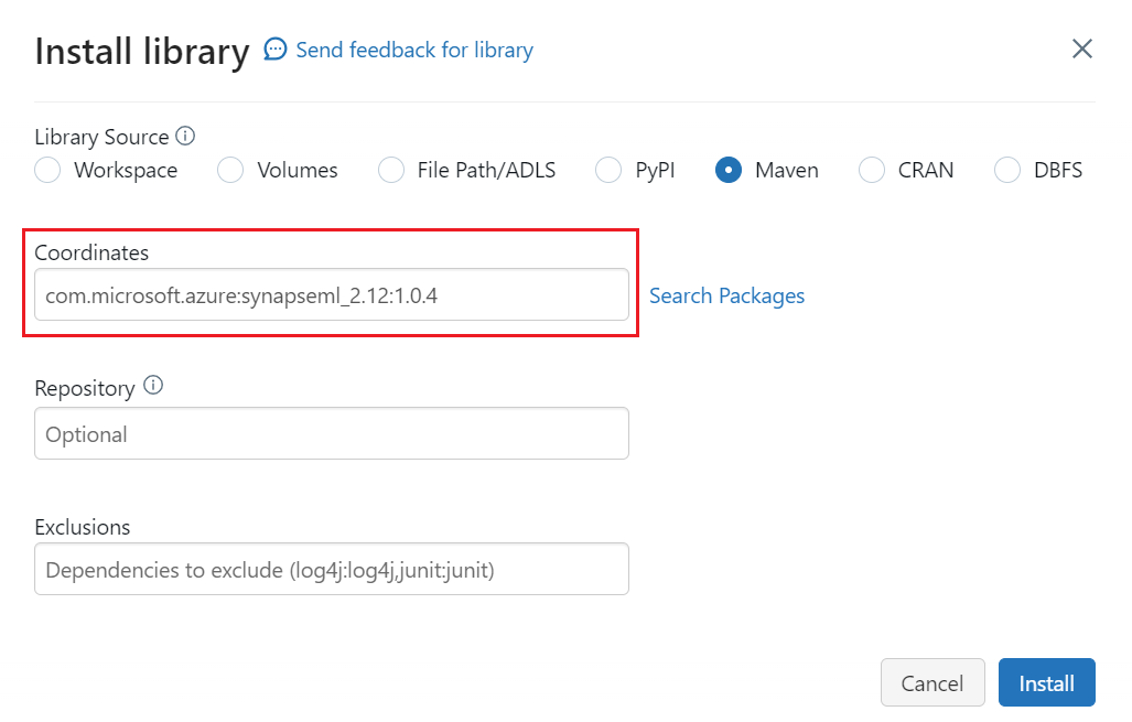 Screenshot of Maven package specification.