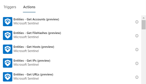 Screenshot of an entities actions list.