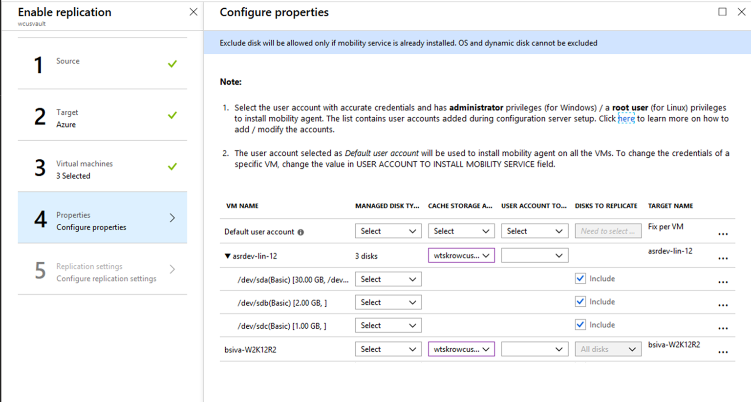 Enable replication configure properties window.