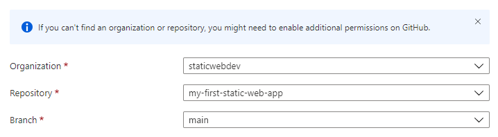Screenshot of repository details in the Azure portal.