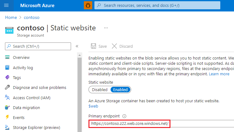 Azure Storage static websites metrics metric