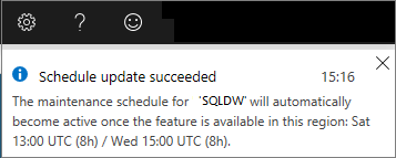 Screenshot of the message indicating maintenance scheduling isn't active in the selected region.