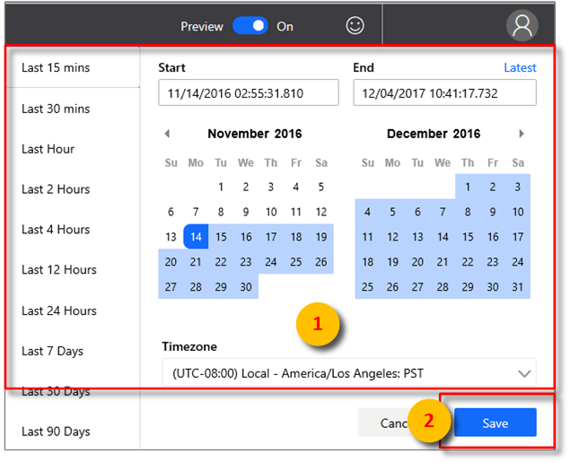 To and from selection panel