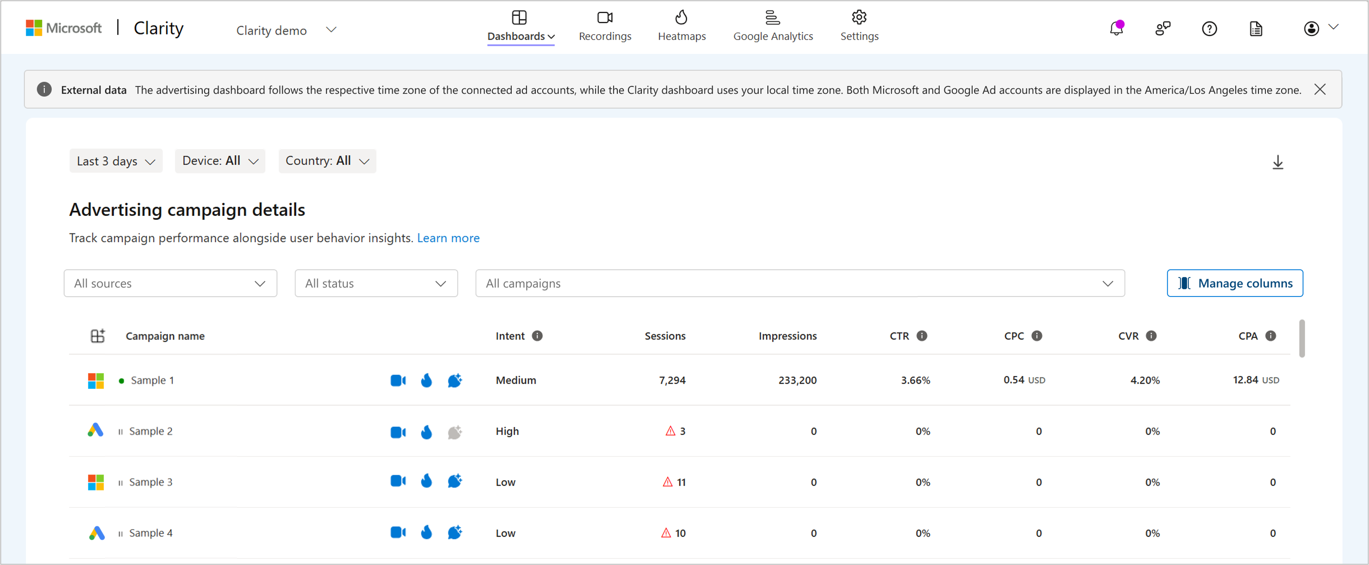 Ads dashboard.