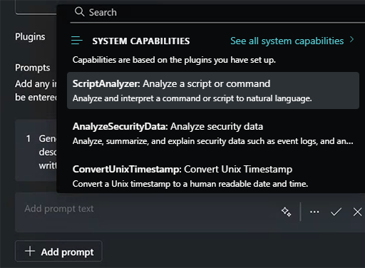 Screenshot of capability list.