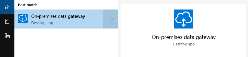 Screenshot of the search match for the on-premises data gateway app.
