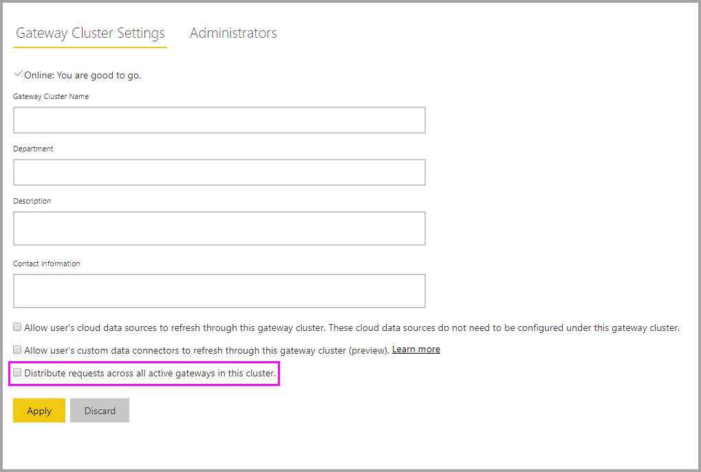 Screenshot of the manage gateways dialog showing the gateway cluster settings.