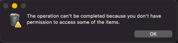 Screenshot of a macOS system message stating that tamper protection blocked an operation.