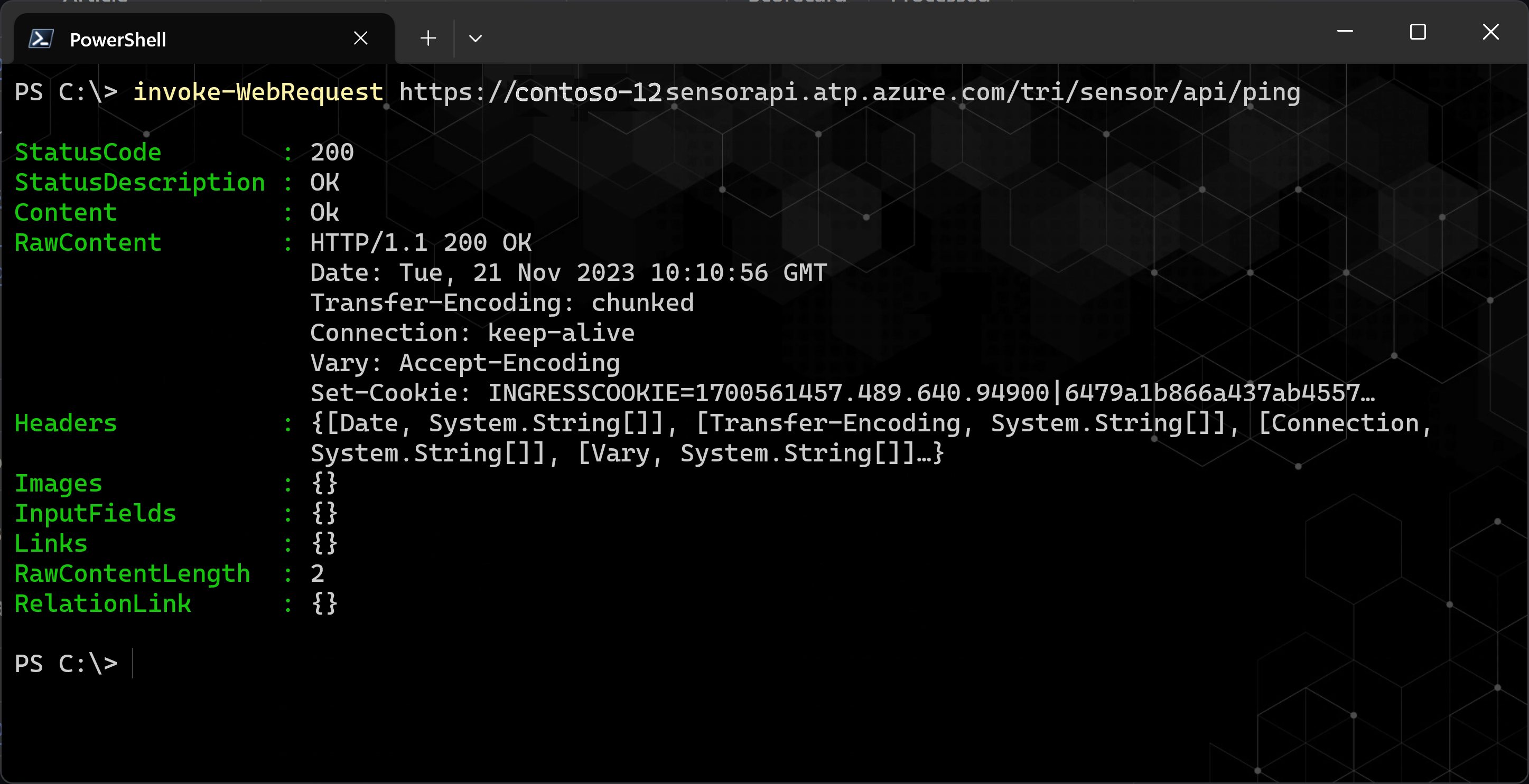 Screenshot of an HTTP 200 status code (OK).