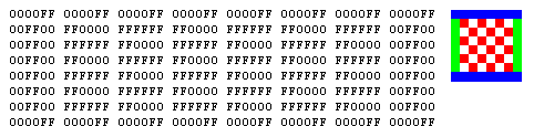 AboutGdip03_Art02 Screenshot of a bitmap that stores colors directly with an enlarged view of the corresponding image.