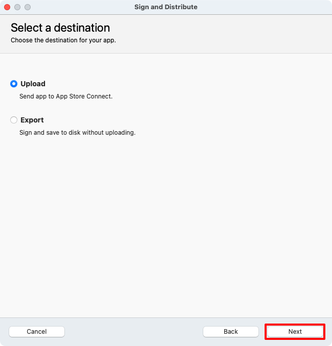 Screenshot of selecting a distribution destination in the distribution dialog.