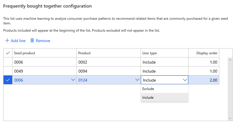 Example of Including or Excluding a product on the Frequently bought together list.