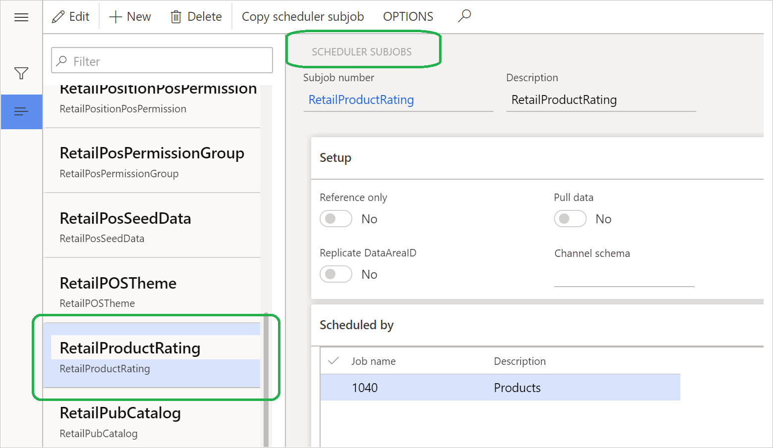 Screenshot of the details of the RetailProductRating subjob.