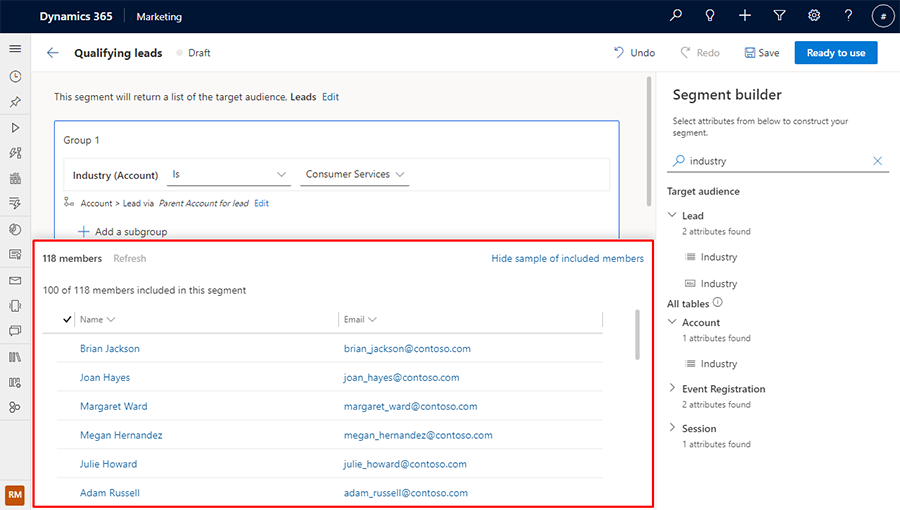 View sample of included segment members View sample of included segment members.