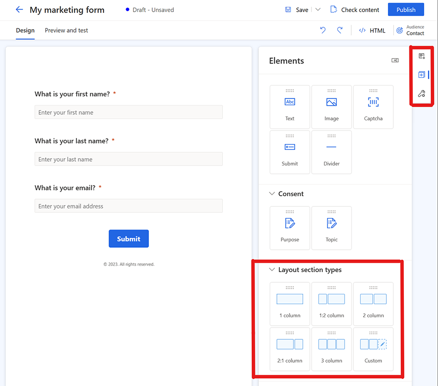 Set layout and sections for your form.