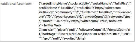 Tweet payload in the social activity record.