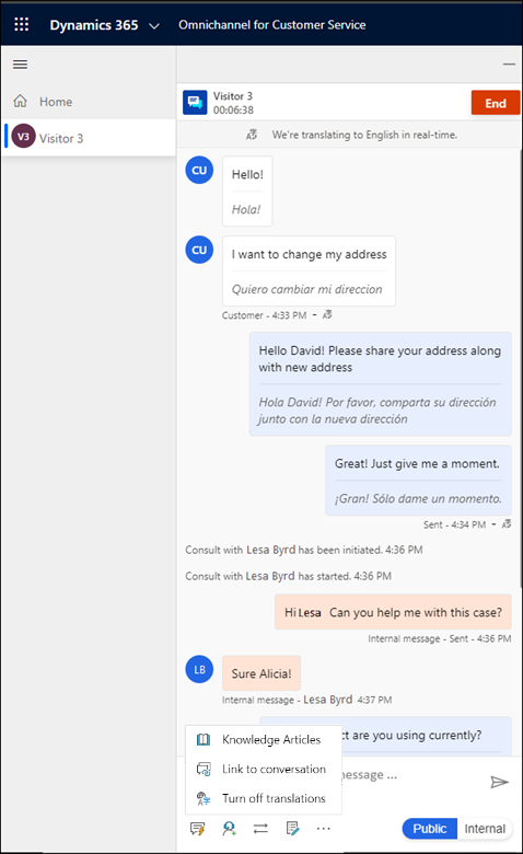 Real-time language translation for representative Real-time language translation for the representative.