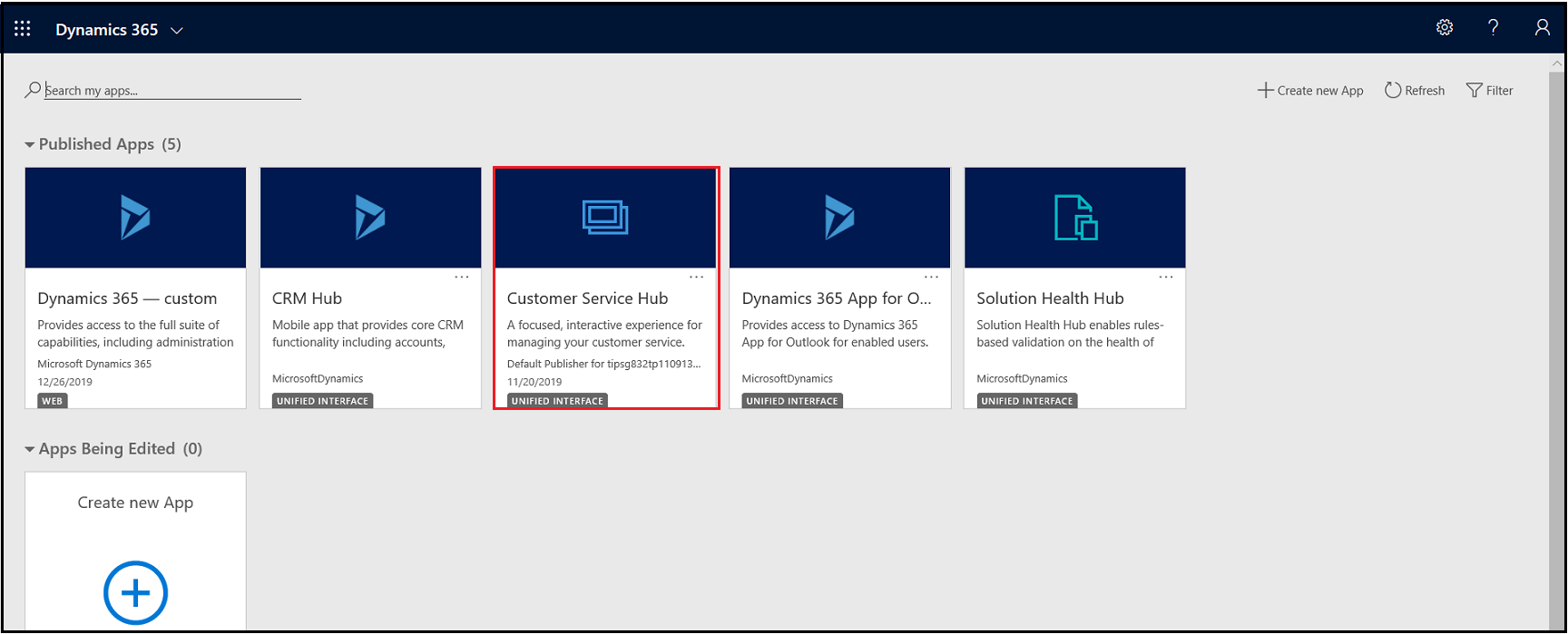 Navigate to the application settings for Customer Service Hub.