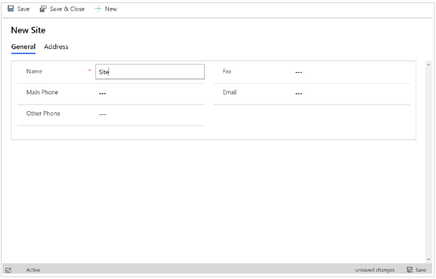 Enter a name and other details for the new site New site.