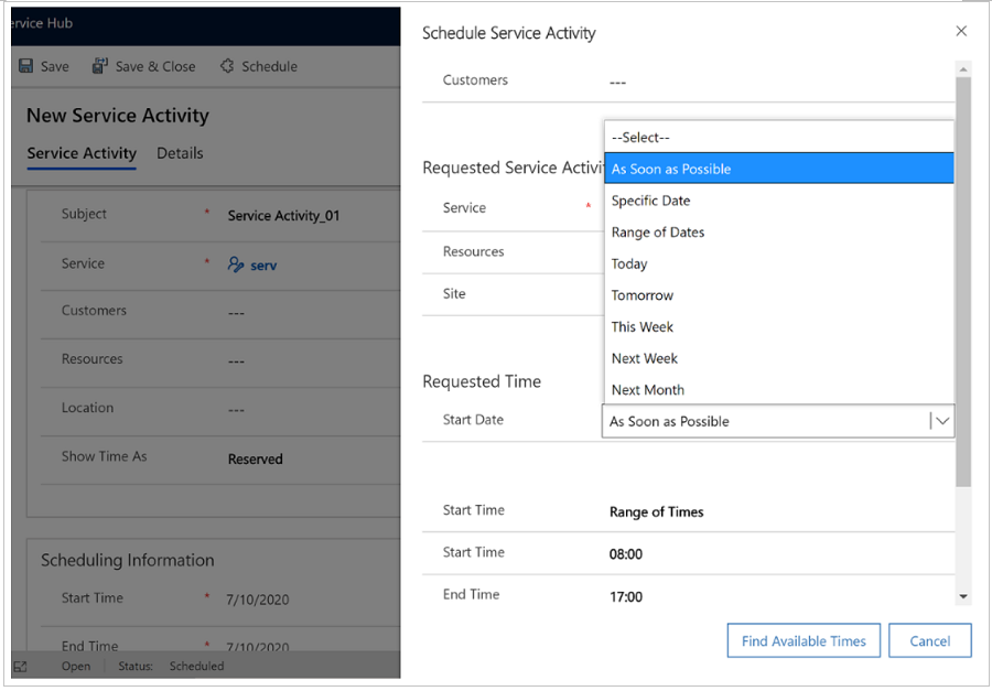 Schedule a service activity Schedule a service activity.